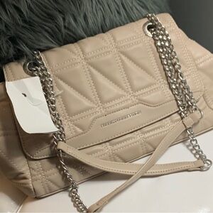French Connection Quilted Shoulder/crossbody Bag with chain & material strap NWT